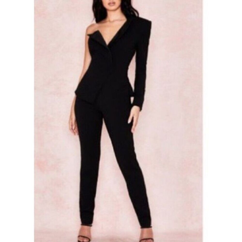 HOUSE OF CB Jumpsuit Size Small Black One‎ Sleeved Rosaria Tuxedo Style
